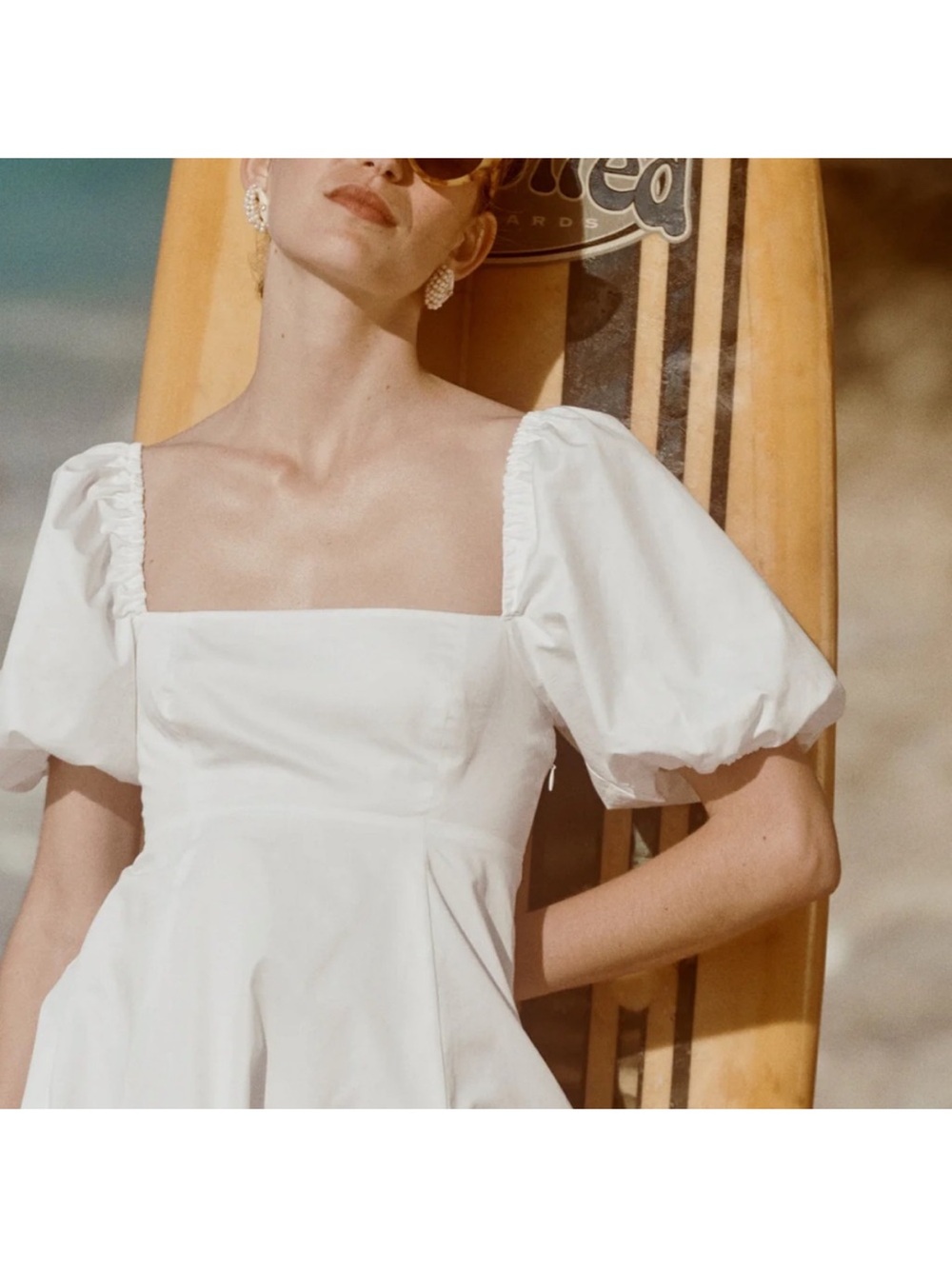 Elegant White Puff-Sleeve Square-Neck Dress HillHouse Dôen - Picture 1 of 3